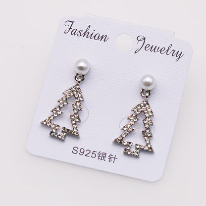 Diamond Christmas Tree Earrings Pearl Fashion Christmas