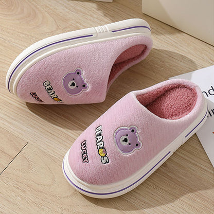 Cartoon Bear Plush Slippers For Women Autumn And Winter Warm Home Shoes Couple Thick-sole Non-slip Fashion Furry Slipper Men