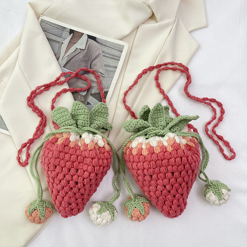 Personalized Handmade Crocheted Wool Strawberry Small Bag