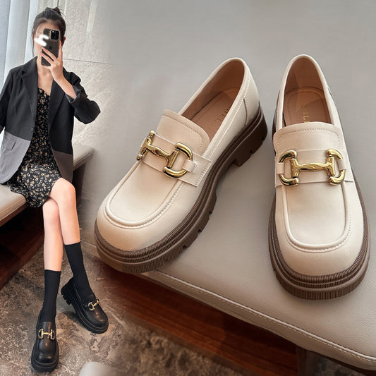 Platform Loafers Square Toe Slip-on Small Leather Shoes