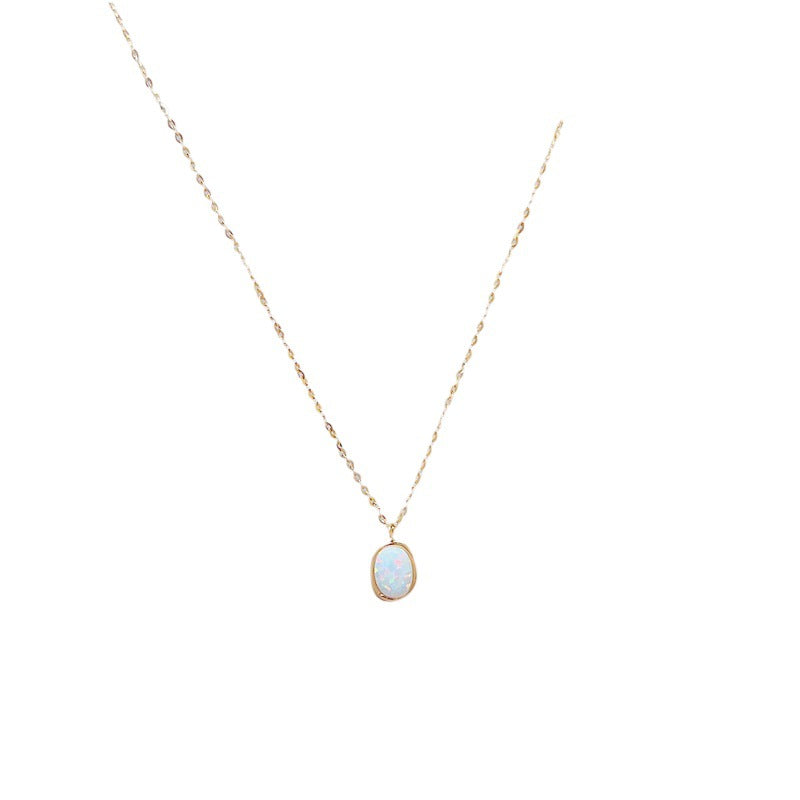 Simple Titanium Steel Natural Opal Necklace