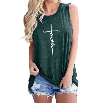 Women's Vest Letter Print Crew Neck Casual Sleeveless Vest