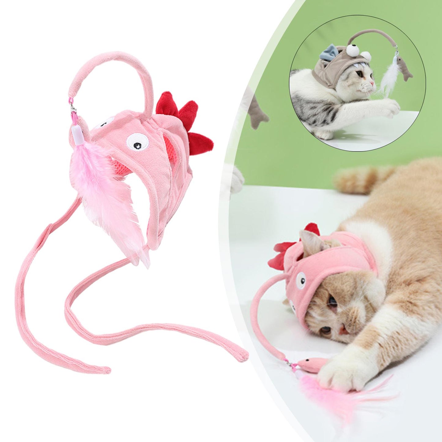 New Head Wearing Feather Funny Cat Stick Funny Cat Toy Stick Gray Big Eye Pet Toys Pet Products