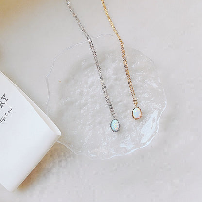 Simple Titanium Steel Natural Opal Necklace