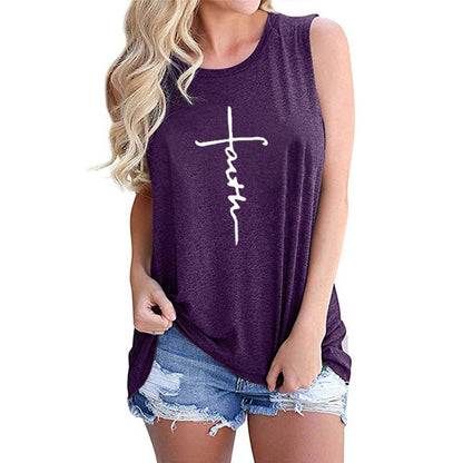 Women's Vest Letter Print Crew Neck Casual Sleeveless Vest