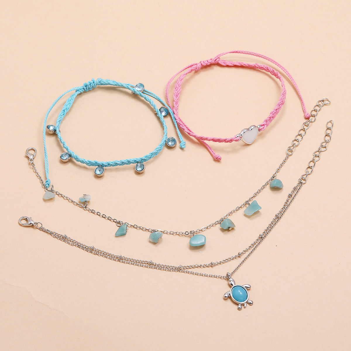 Fashion Hand-woven Blue Love Foot Rope Natural Gravel