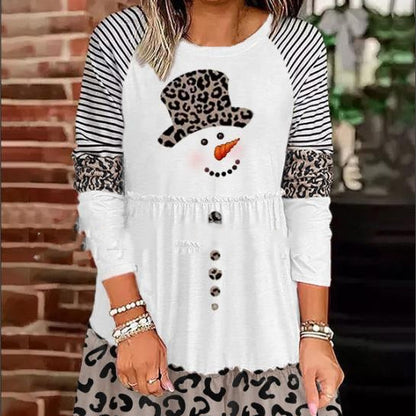 Christmas Printed Round Neck Pullover Long Sleeve Dress