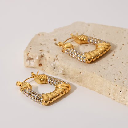 Retro 18K Gold Stainless Steel Cubic Zirconia Jewelry Geometric Trapezoid Earrings