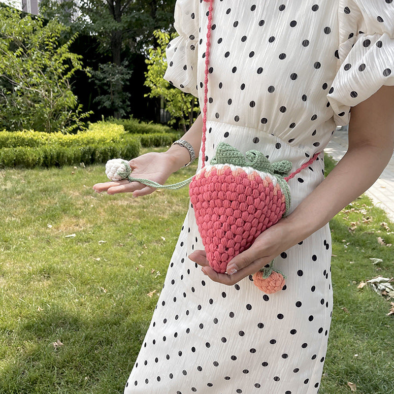 Personalized Handmade Crocheted Wool Strawberry Small Bag