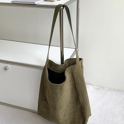 Large Capacity Autumn And Winter Frosted Tote Vintage Suede Shoulder Bag