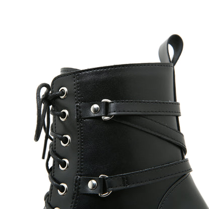 Women's Round Head Lace-up Platform Waterproof Platform Thick Heel Dr Martens Boots