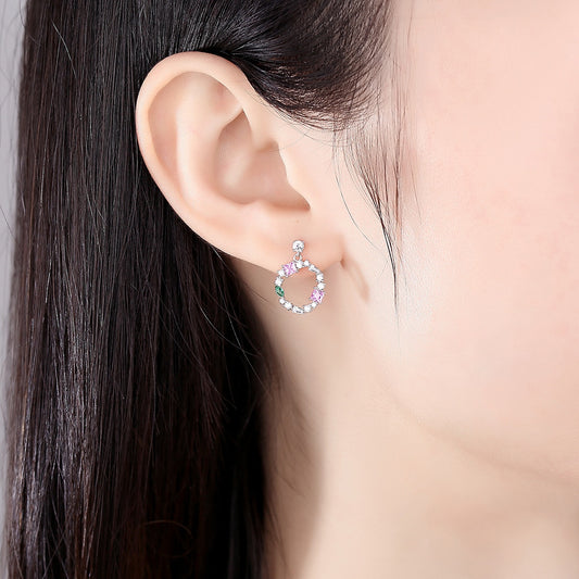 Colorful Summer S925 Silver Earrings Round Square Candy Color Temperament Wild