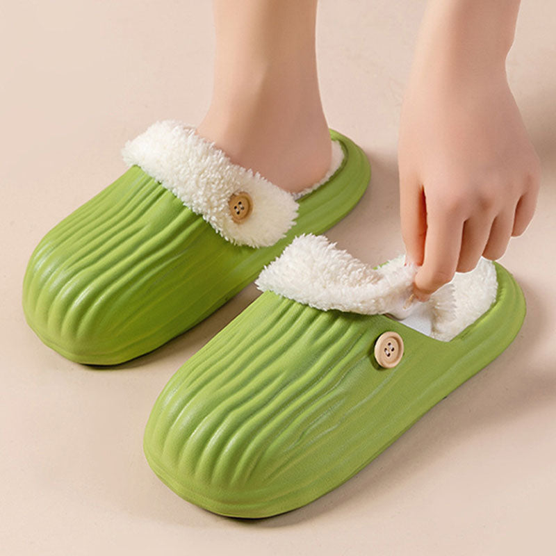 New Detachable House Slippers Winter Warm Waterproof Removable Fluffy Slippers With Button Design Non-slip Plush Shoes For Women Men