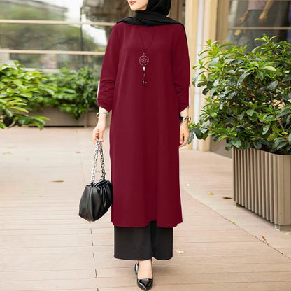 New Muslim Dubai Robe Pure Color Split Dress