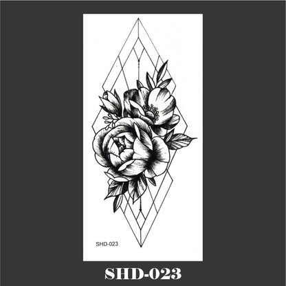 Black And White Sketch Flower Waterproof Tattoo Sticker