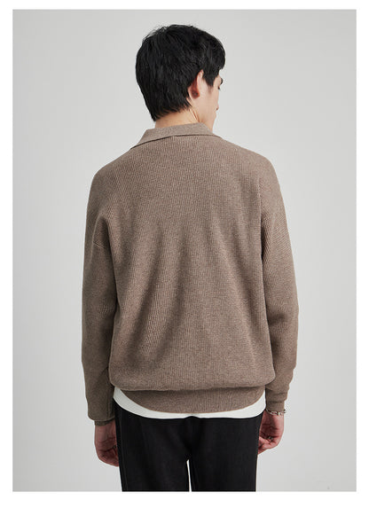 Lapel Sweater Men's Autumn Anti-Pilling V-neck Long Sleeve Top