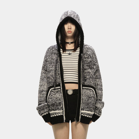 Women's Loose Casual Striped Knitted Hoodie Coat