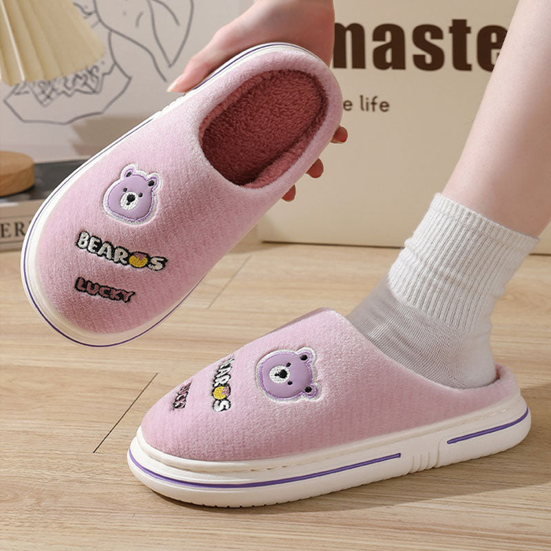 Cartoon Bear Plush Slippers For Women Autumn And Winter Warm Home Shoes Couple Thick-sole Non-slip Fashion Furry Slipper Men