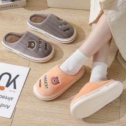 Cartoon Bear Plush Slippers For Women Autumn And Winter Warm Home Shoes Couple Thick-sole Non-slip Fashion Furry Slipper Men