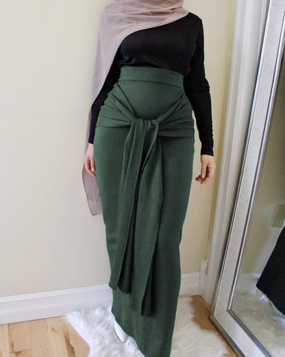 Women's Solid Color Muslim Hip Skirt