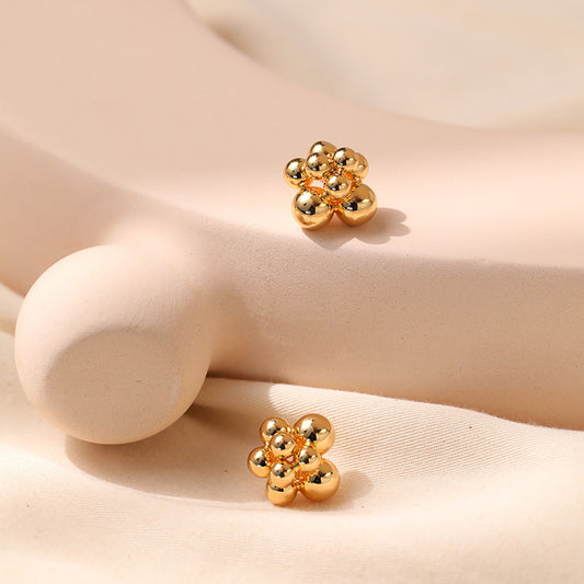Irregular Small Golden Balls Stud Earrings Silver Needle
