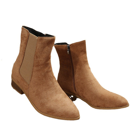 Women's Shoes Mid-calf Suede Pointed-toe Side Zip Chunky Heel Ankle Boots