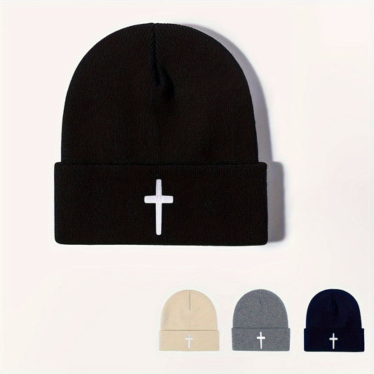 All-match Embroidered Cross Acrylic Knitted Cap Outdoor Keep Warm