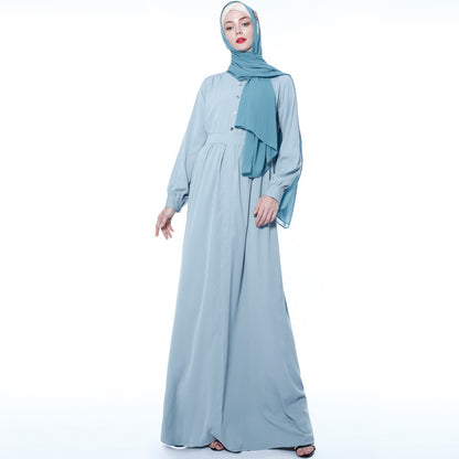 Basic Solid Color Dress Muslim Women National Wind Long Skirt Summer Long Sleeves