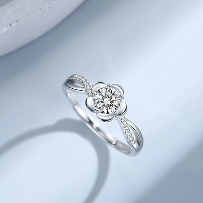 Sterling Silver S925 Peach Blossom Female Ring Diamond