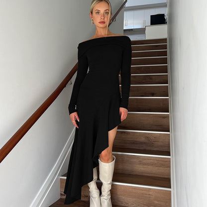 Style Fashion Women's Wear Temperament Off-shoulder Long Sleeve Close-fitting Dress