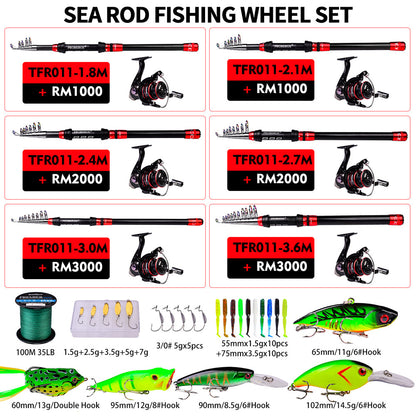 Long Cast Rod Fishing Reel Line Bag Bait Combination Set