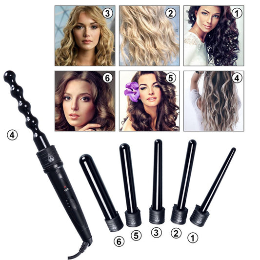 Multifunction Fast Heating Hair Curler 6in1 Interchangeable Ceramic Hair Styling Crimper Curling Roll Wand Hair Curler Iron Sets